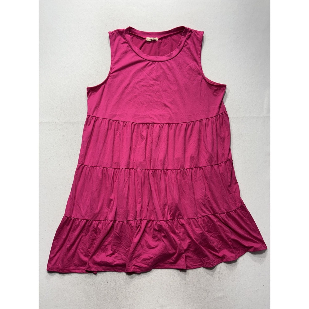 Entro Dress Womens 1X Plus Pink Sleeveless Tiered Ruffle Swing Tank Casual